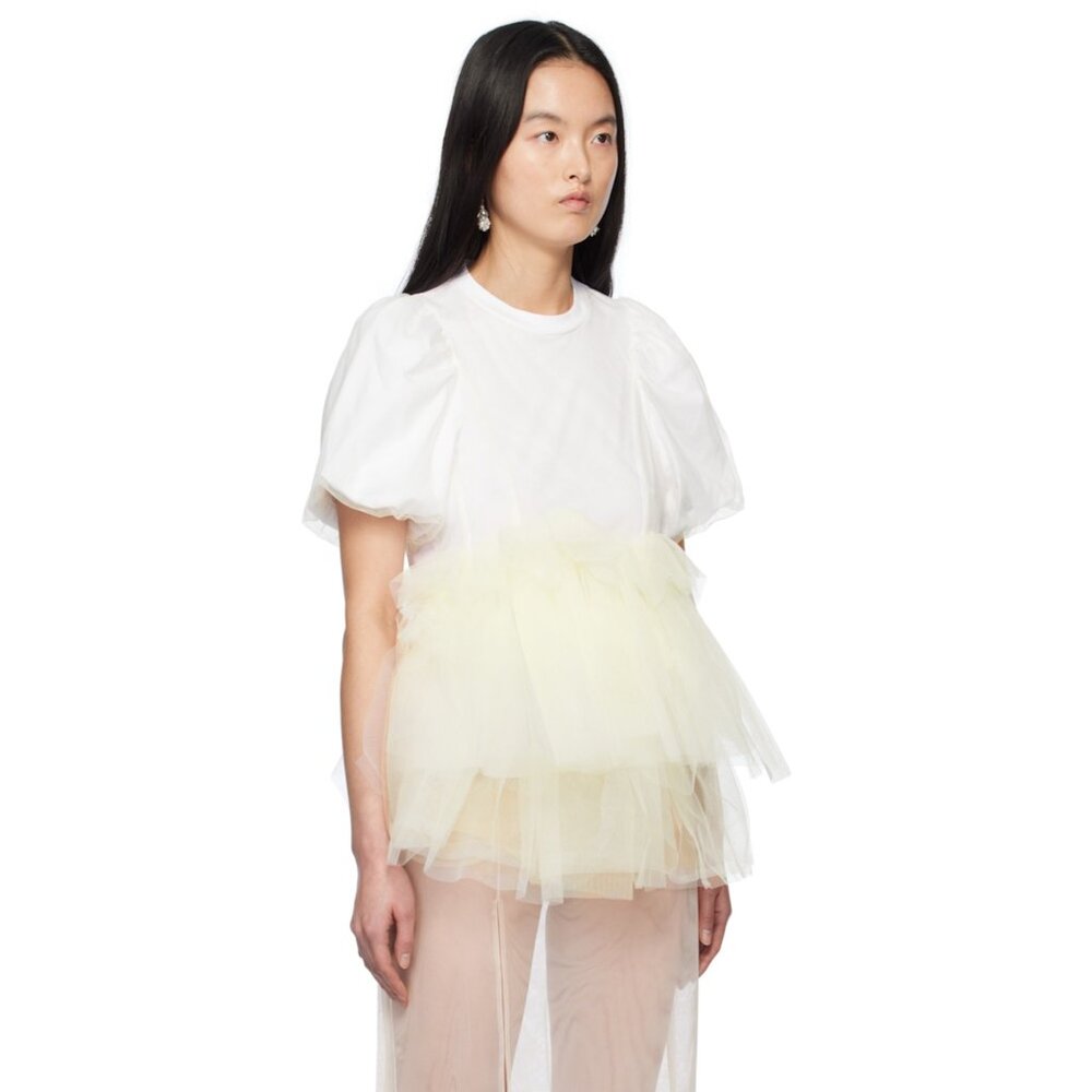 SIMONE ROCHA White Tulle Overlay Puff Sleeve Tutu top T-shirt size L - Picture 3 of 10